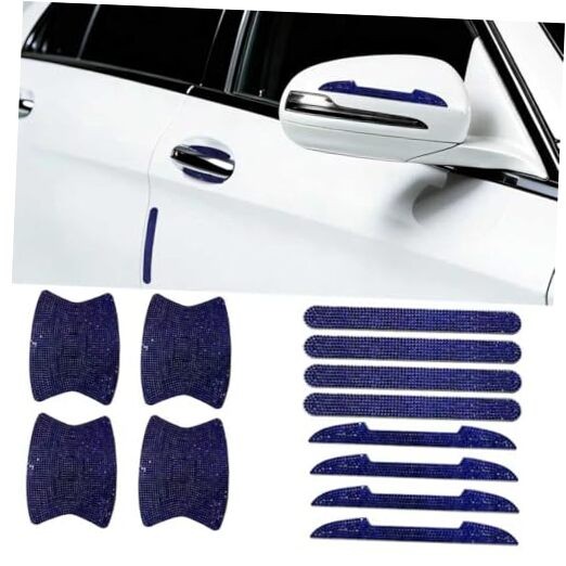 12Pcs Car Door Handle Scratch Protector，Universal Bling Car Blue