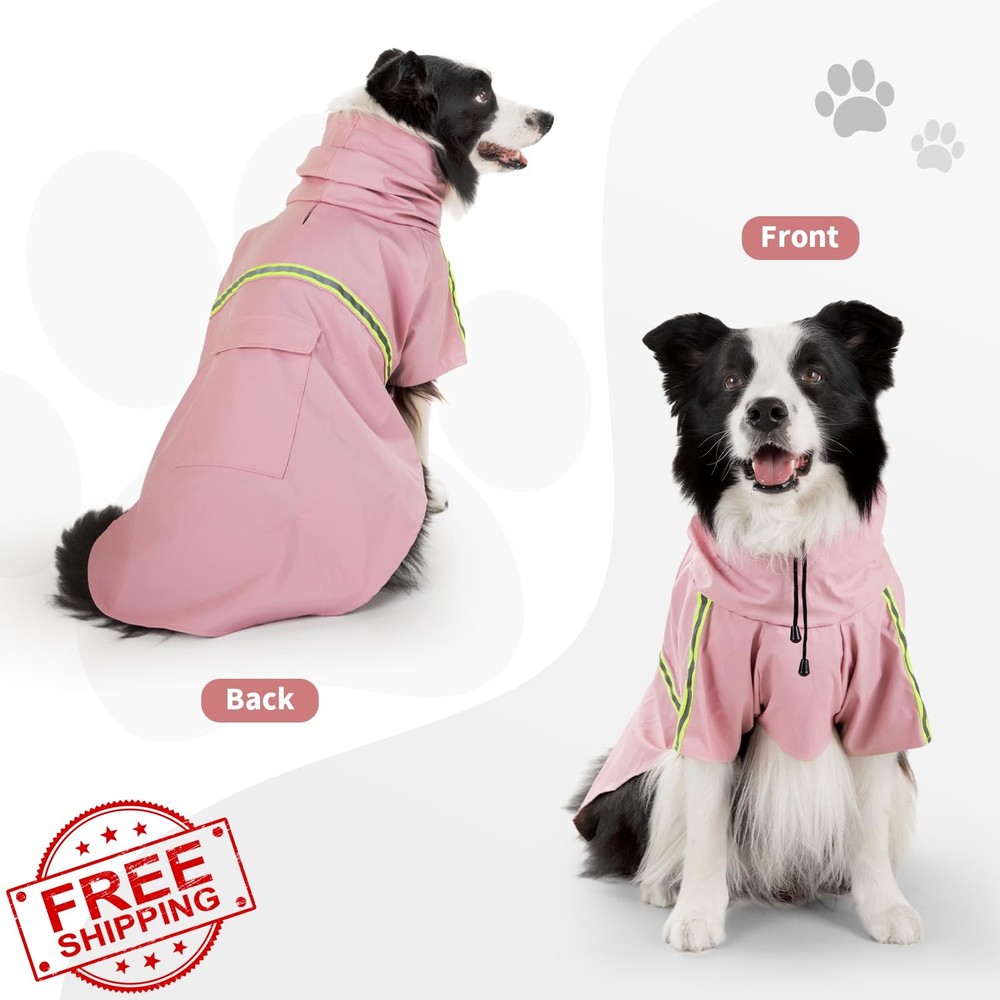 ExploreU Dog Raincoat Pink M Waterproof Windproof Adjustable Leash Hole Refle...