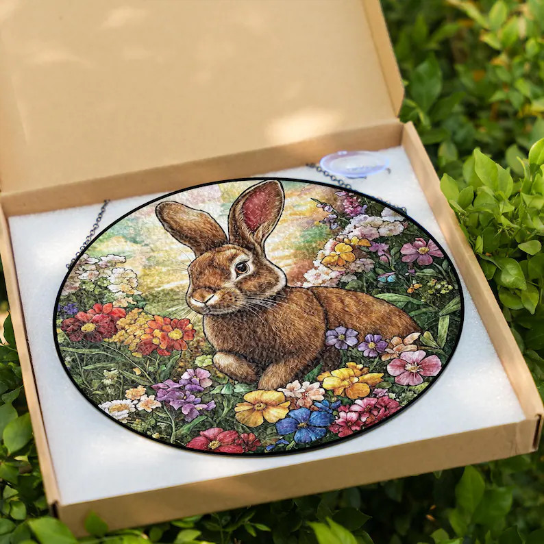 Easter Bunny Suncatcher Glass Window Decor Spring