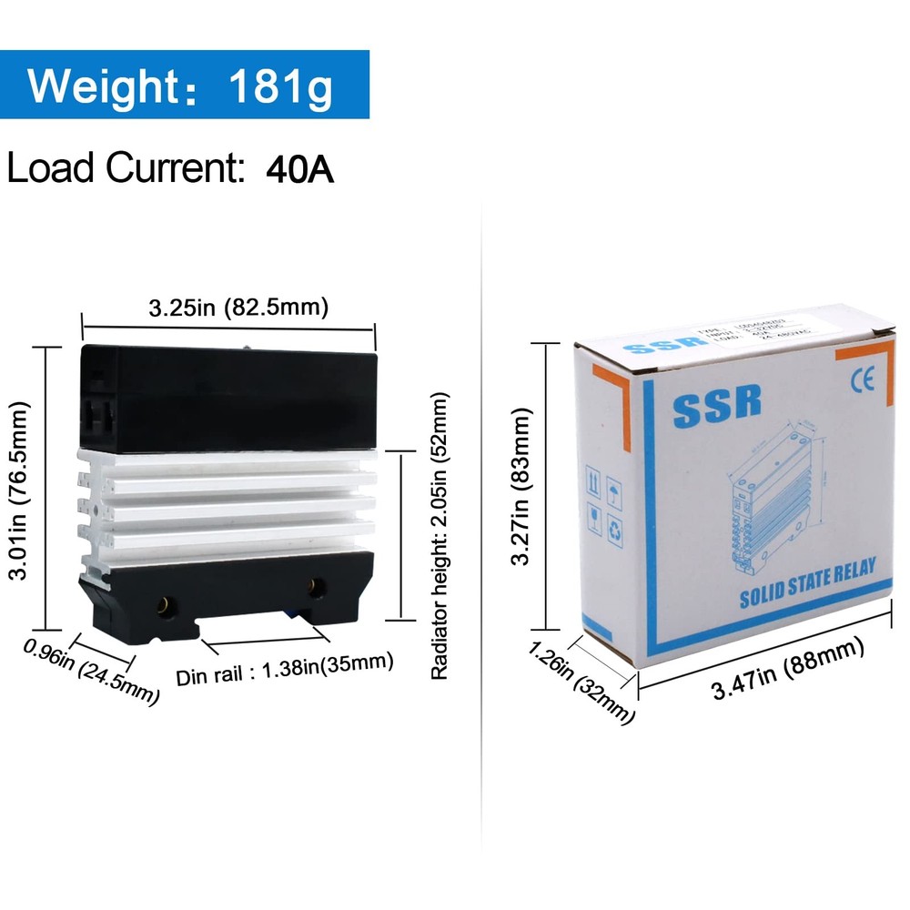 40A DIN Rail DCAC Solid State Relay Heat Sink Input 332V Output 24480V