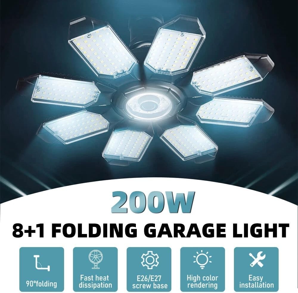 4 PACK 200W LED Garage Light Super Bright Shop Ceiling Lights Deformable