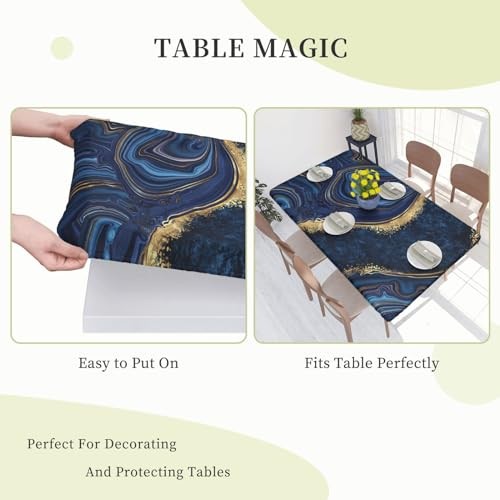 Blue Marble Texture Tablecloth with Elastic Edge for 4ft Rectangle Table,