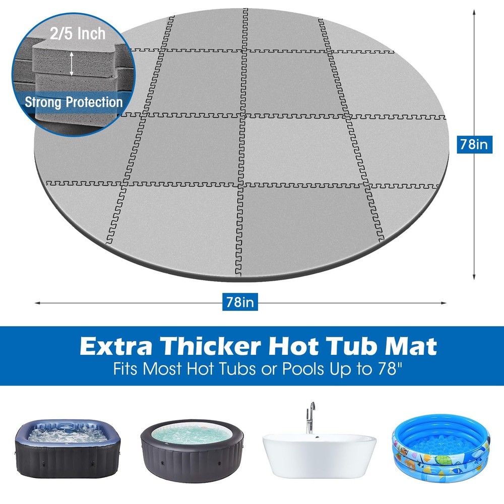 78 Inch Round Hot Tub Mat ExtraThick Interlocking Foam Pad Protector