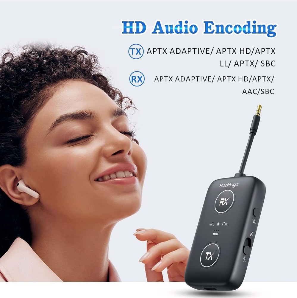 2025 Upgraded Airplane Bluetooth 5.4 Transmitter with Qualcomm Chipset, ElecMoga