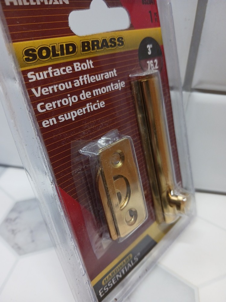 Hillman Solid Brass Surface Bolt 852047 Bright Brass 3" Hardware Essentials FS!
