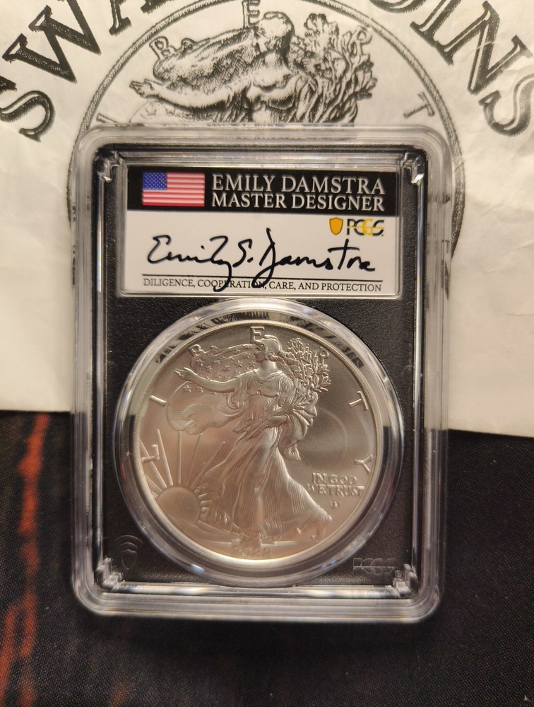 2022 American SILVER EAGLE MS70 FDOI Signed By EMILY DAMSTRA E5-143