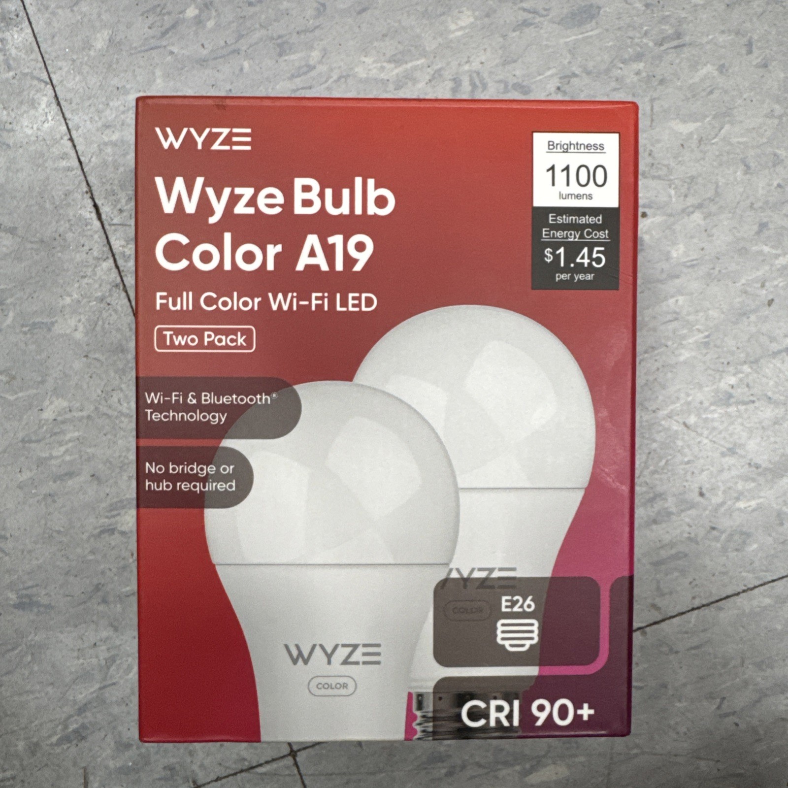 Wyze Labs WLPA19CV2-2PK Smart Wyze Bulb A19, 2-Pack, Color, WiFi, Home Assistant