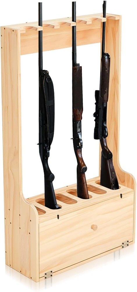 Gun Rack W/ Storage Wood Gun Storage Display Rack Solid Pine Standing Gun