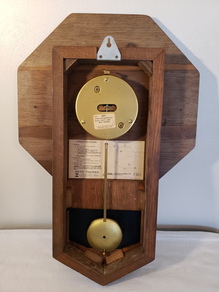 Seth Thomas Golden Rule Pendulum Wall Clock E477-005 Untested