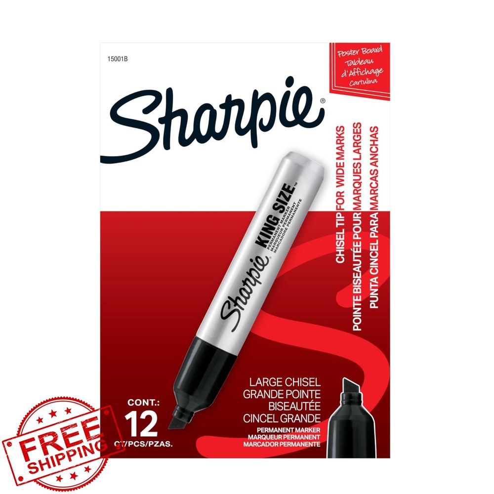 Sharpie King Size Permanent Markers, Chisel Tip Black, 12 Count