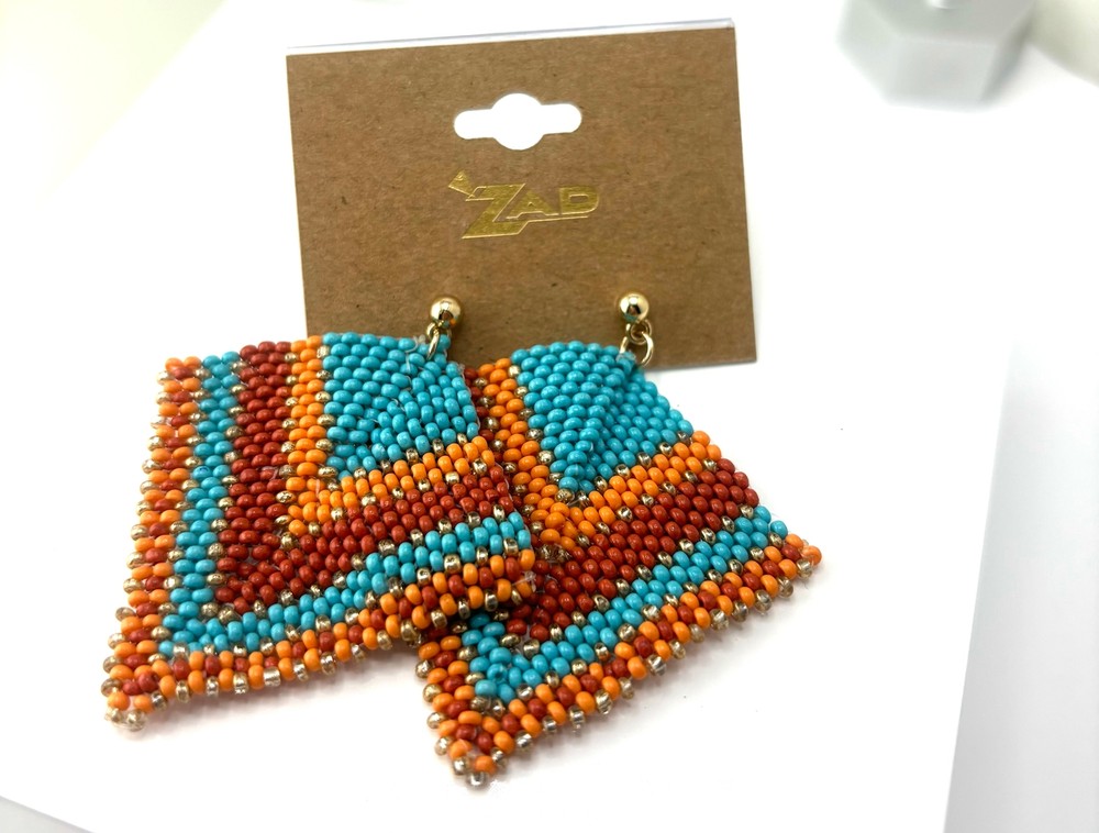 Bold Stripes Woven Bead Post Earrings