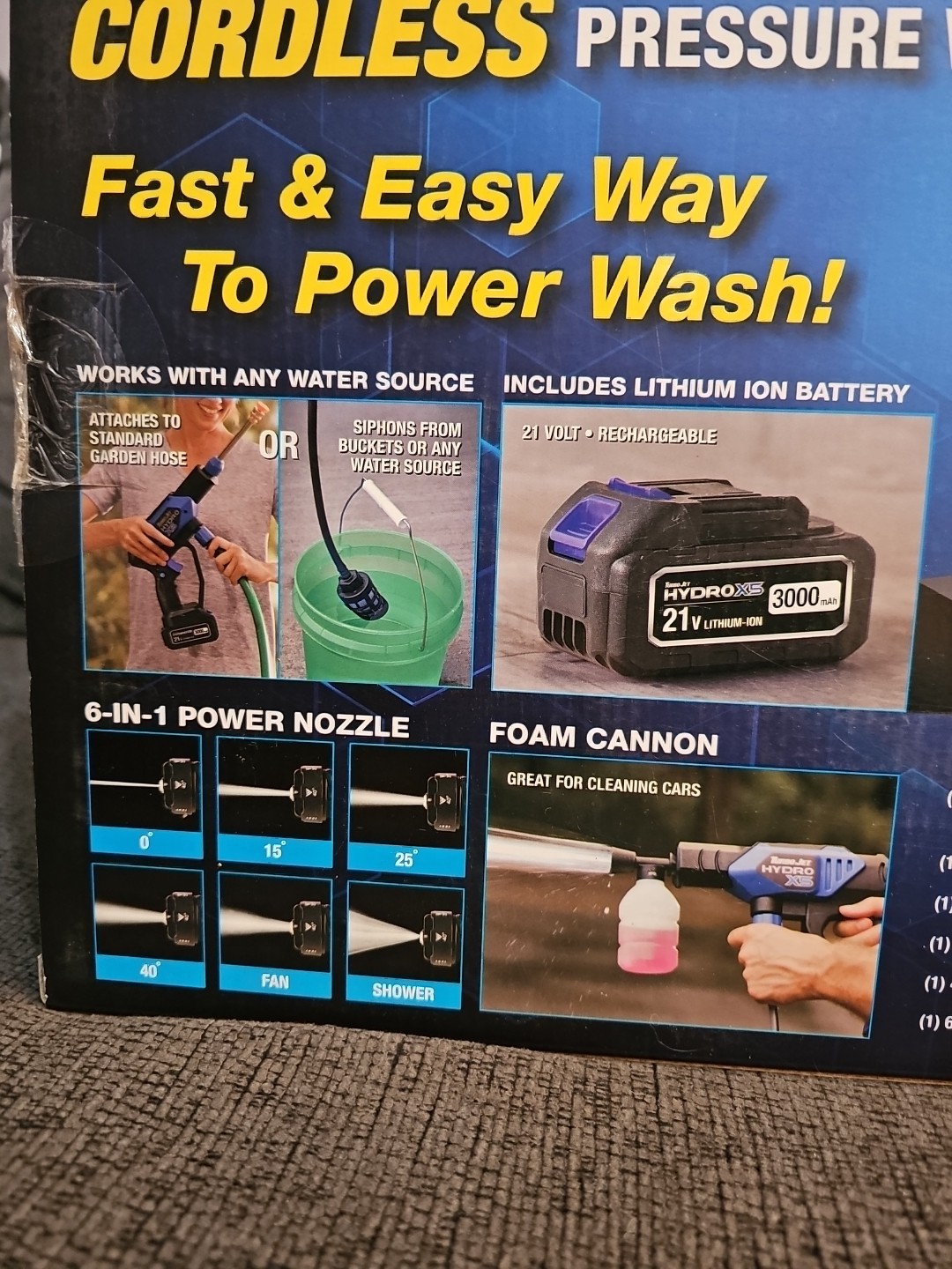 Turbo Jet Hydrox5 Pro Portable Cordless Pressure Washer With 21V 3000Mah Battery