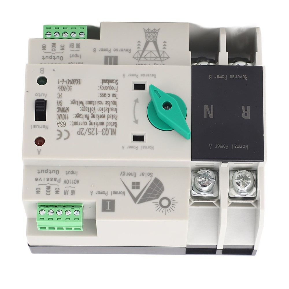 2P 110V 63A Power Automatic Transfer Switch PV Circuit Changeover Switch