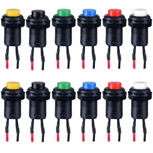 12-Pack 12mm Mini Push Button Switch AC 250V/1.5A Momentary Multicolored