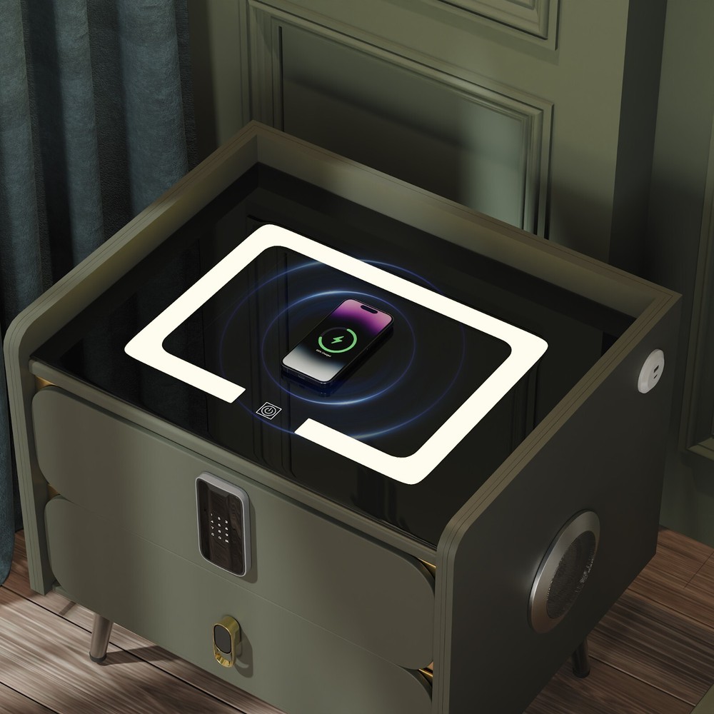 20" Tall Smart nightstand with combination lock ,Bluetooth player,Led light