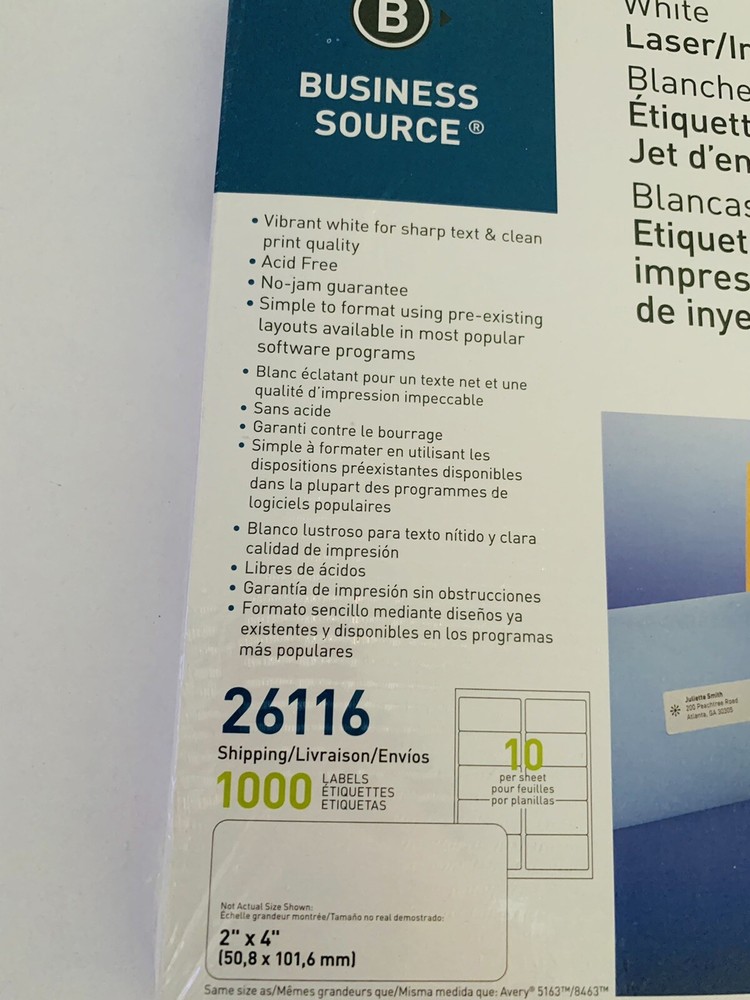 Business Source Mailing Laser Labels *2 by 4*