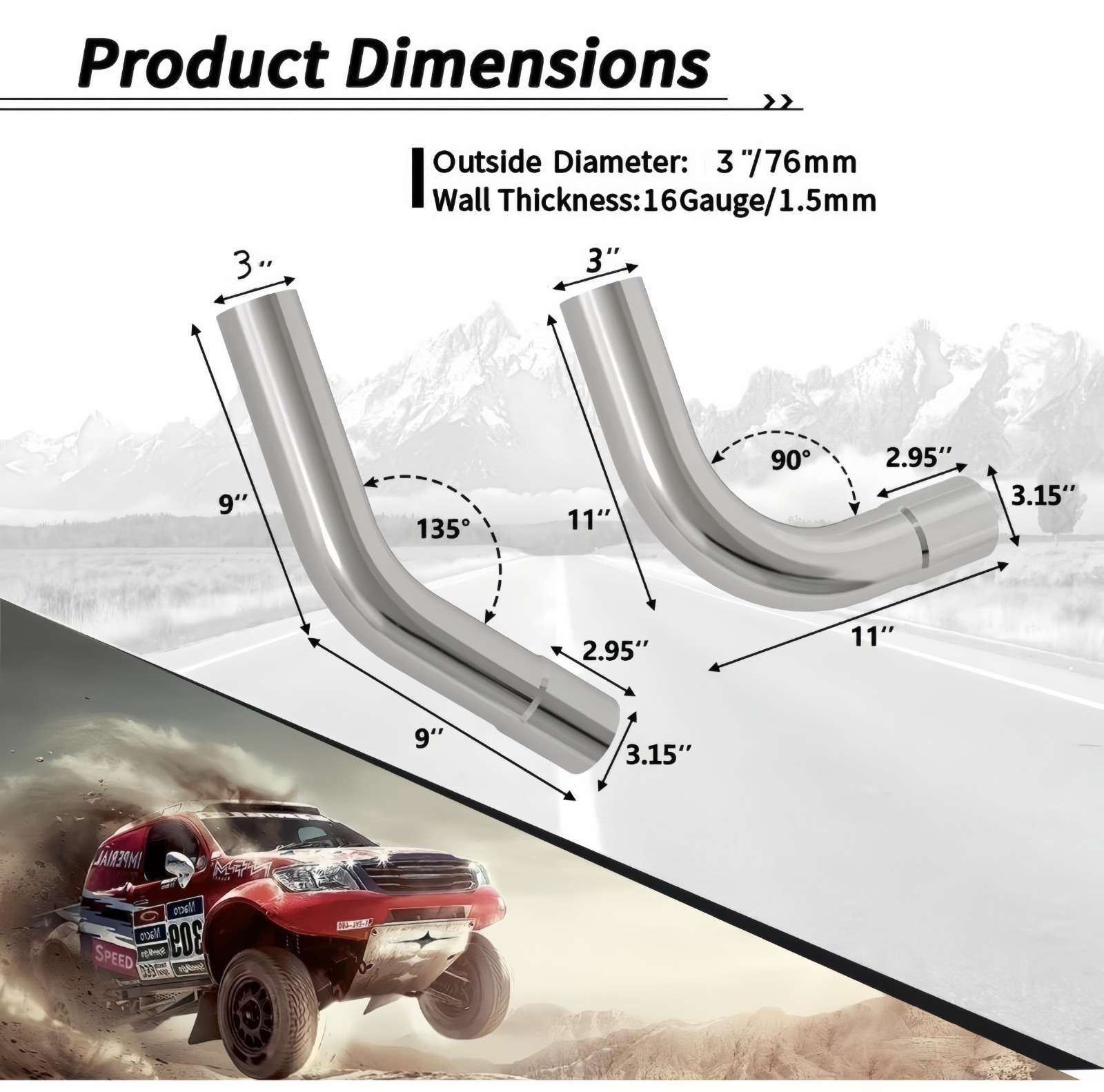 8PCS Universal 3" Inch Custom Exhaust Tube Mandrel Bend Pipe Straight U-Bend Kit