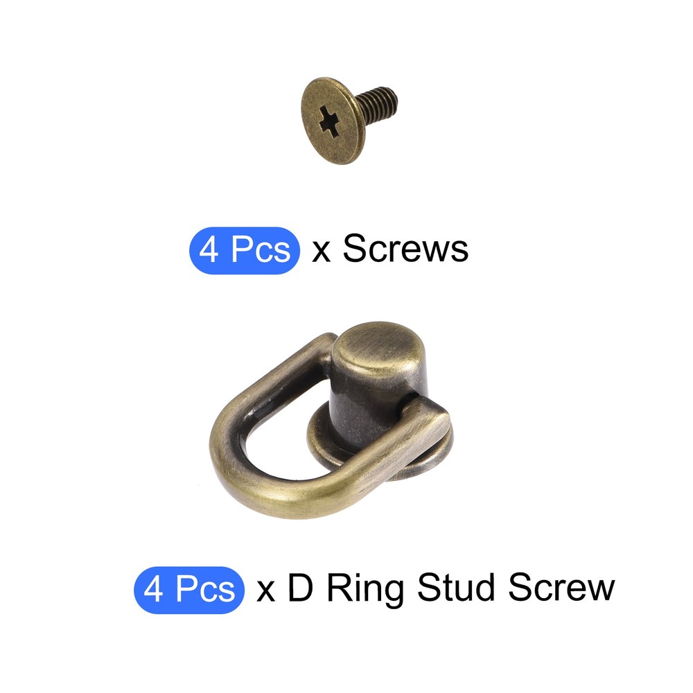 D Ring Stud Screw Ball Post Head(12mm/0.47")4Pcs, Bronze Tone