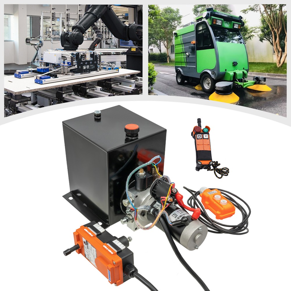 DC 12V 8 Quart Single Acting Hydraulic Pump Dump Trailer Power Unit Dual Control