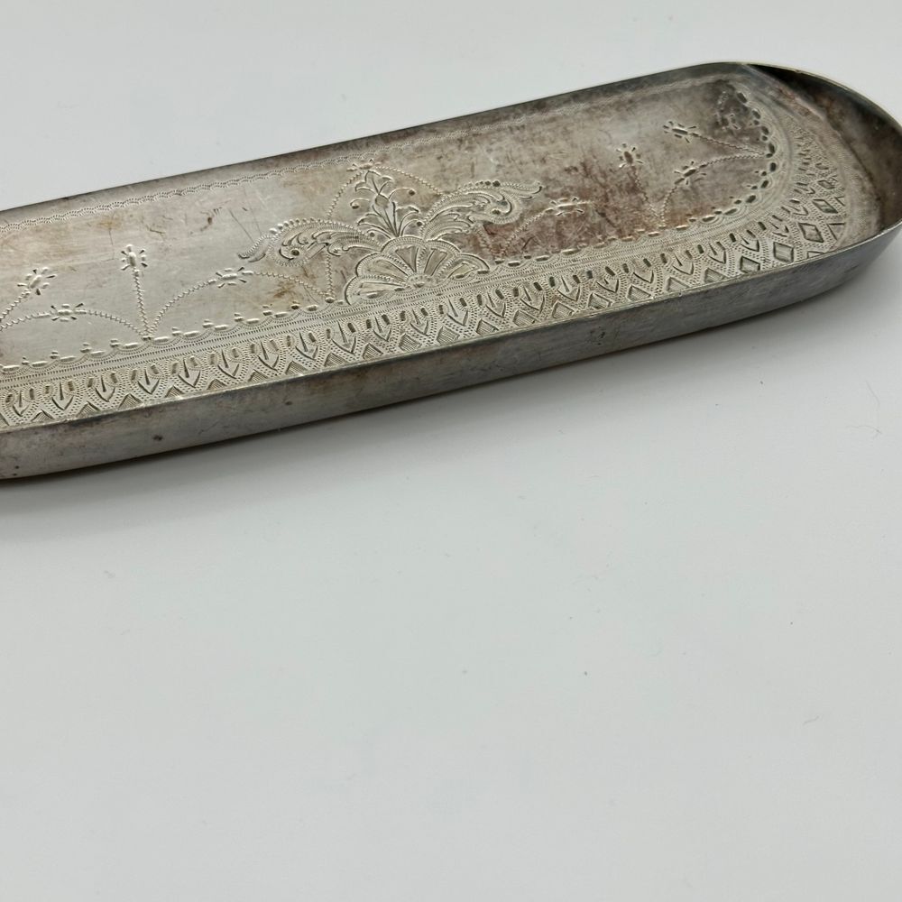 Antique Silver Plate Engraved Crumb Scraper Ivory Cream Handle