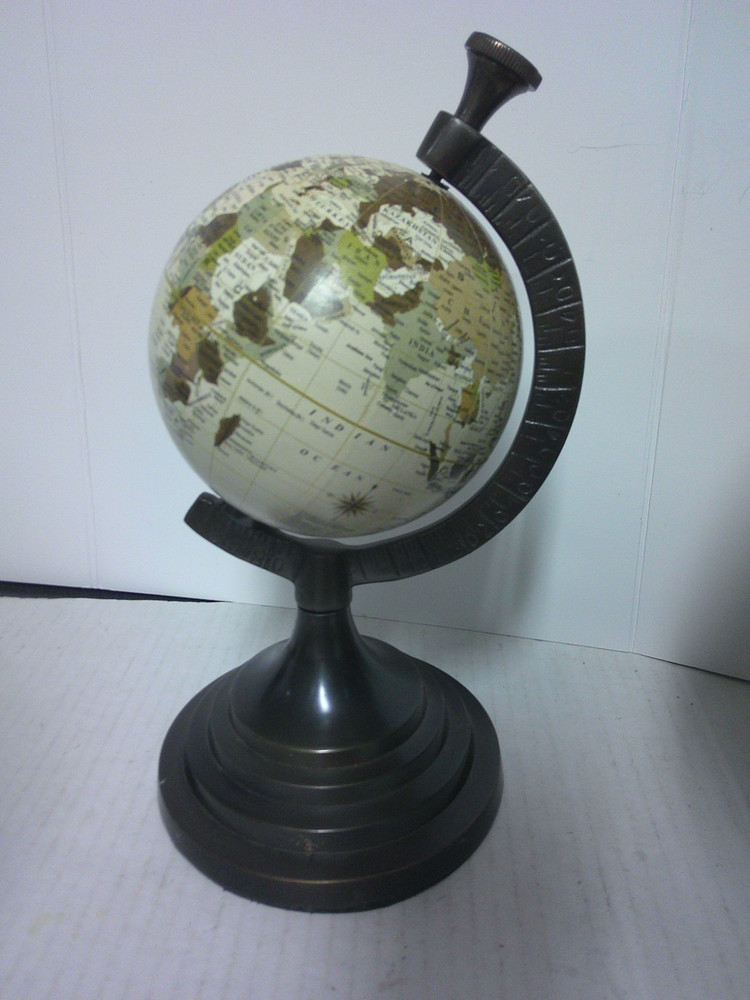 4.5" Diameter World Globe Tan w/ Brown Metal Base