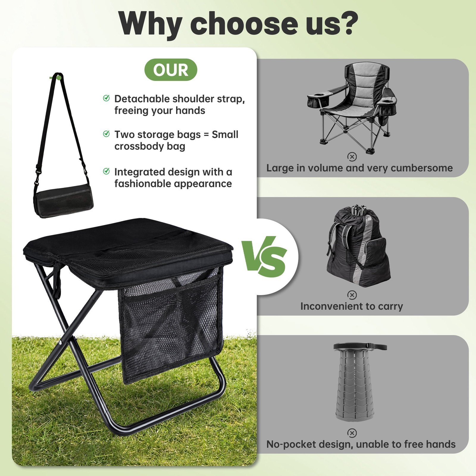 Foldable Camping Backpack Stool Portable Lightweight Collapsible Chair Travel