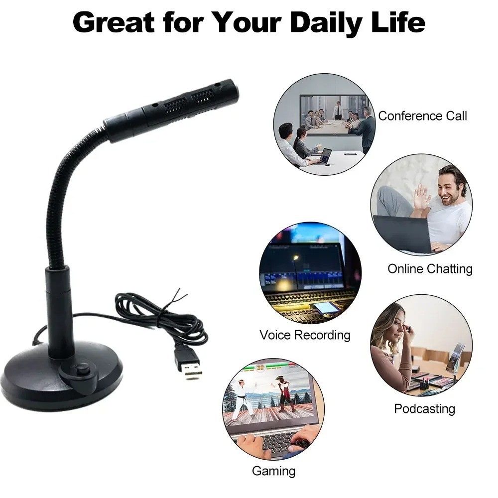 Computer Mini Condenser Microphone USB Stand Recording Mic For PC Desktop Laptop