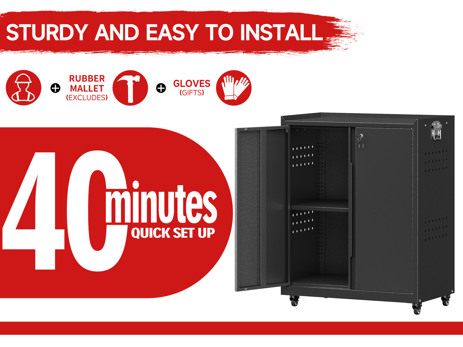 Metal Storage Cabinet W/ Adjustable Shelves Garage Storage Cabinet Tool Cabinet