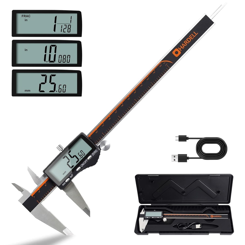 HARDELL Digital Caliper, Rechargeable Calipers with Large LCD Screen, Stainless