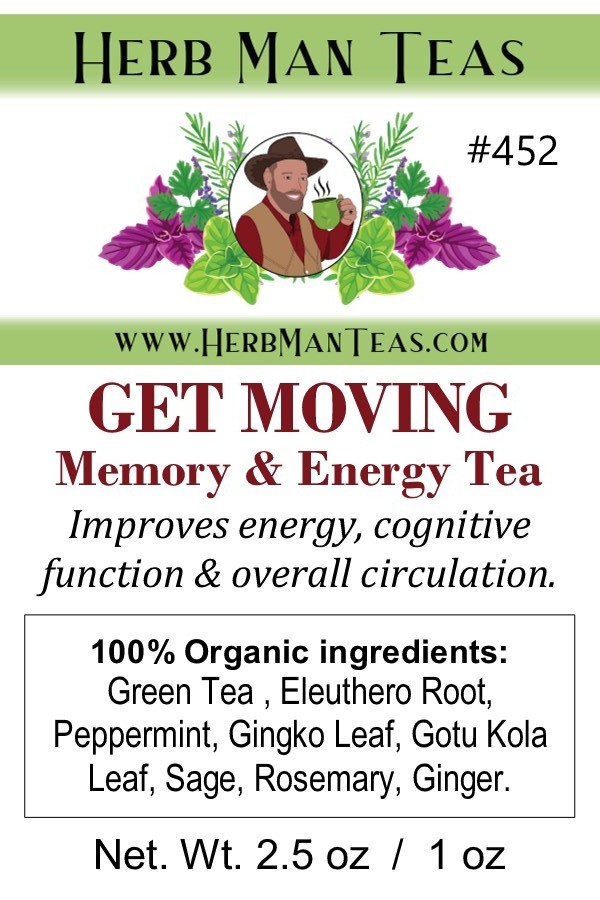 GET MOVING TEA #452 - Memory & Energy Tea improve focus & memory, proven blend