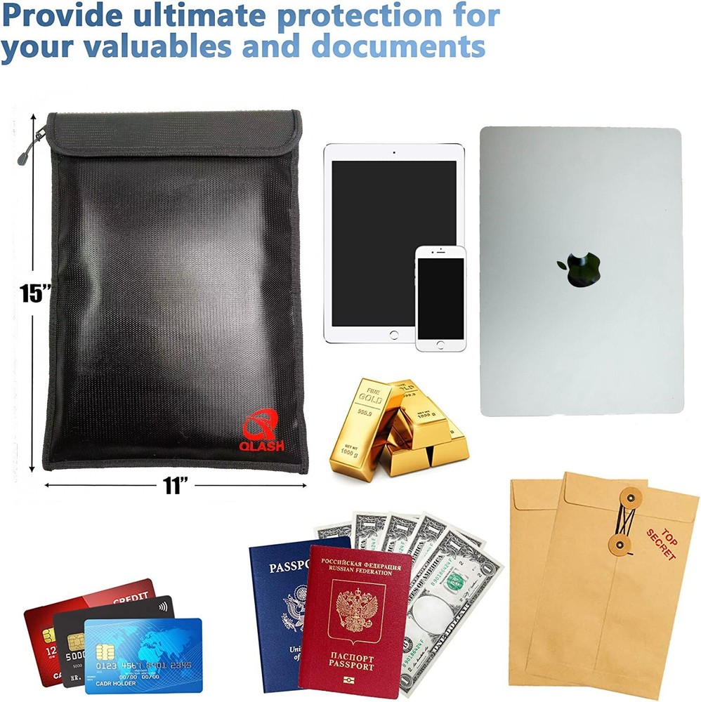 Extra Large 2000℉ Fire Proof money Bag Fireproof Document Pouch Waterproof Safe