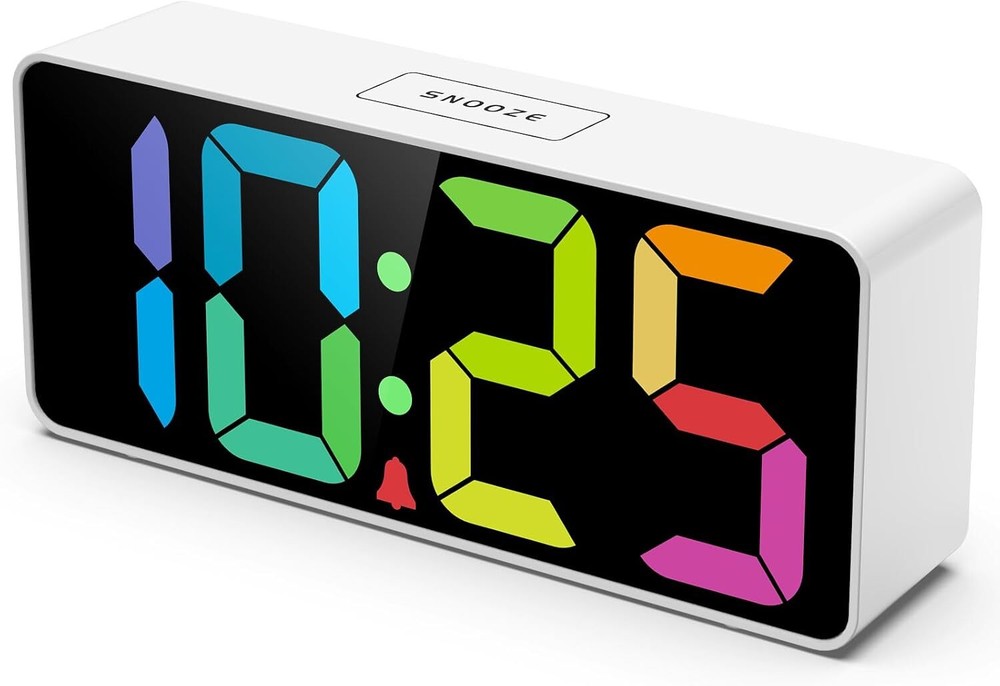 Colorful Digital Alarm Clock Rainbow Numbers Usb Charging Snooze Function