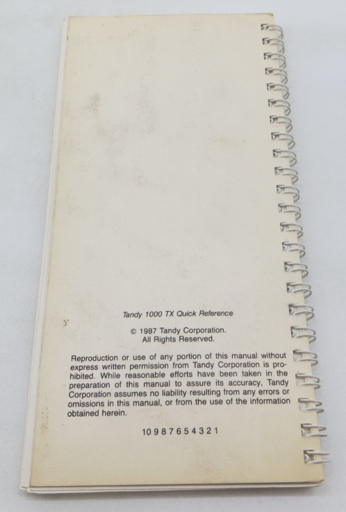TANDY MS-DOS Quick Reference vintage 1987 computer book reference