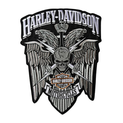 HARLEY DAVIDSON Skull Eagle Wing Large 12" Logo Iron on Embroidered Back patch