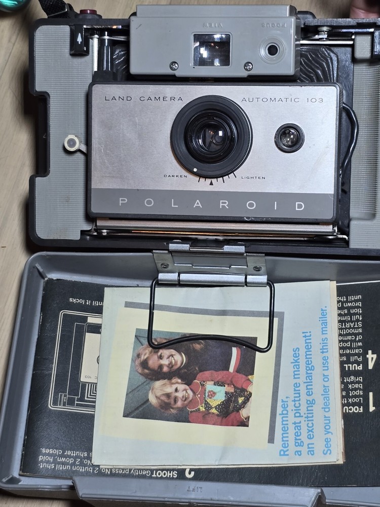 Vintage Polaroid Automatic 103 Folding Land Camera, Case, Strap & Accessories