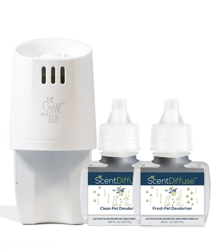 ScentDiffuse Pet Odor Deodorizing Air Freshener Starter Kit, 2 Refills + Diff...