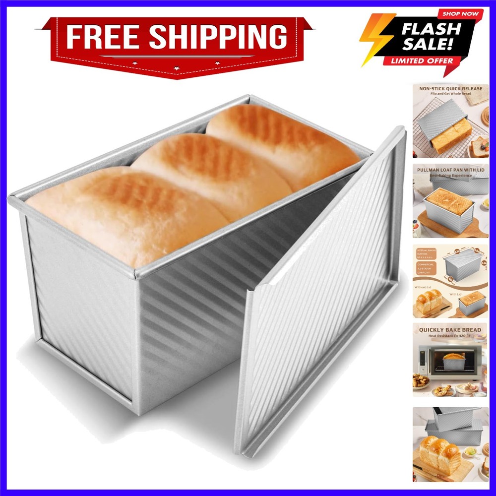 Pullman Loaf Pan with Lid, 1 lb Dough Capacity Non-Stick Bakeware for Baking ...