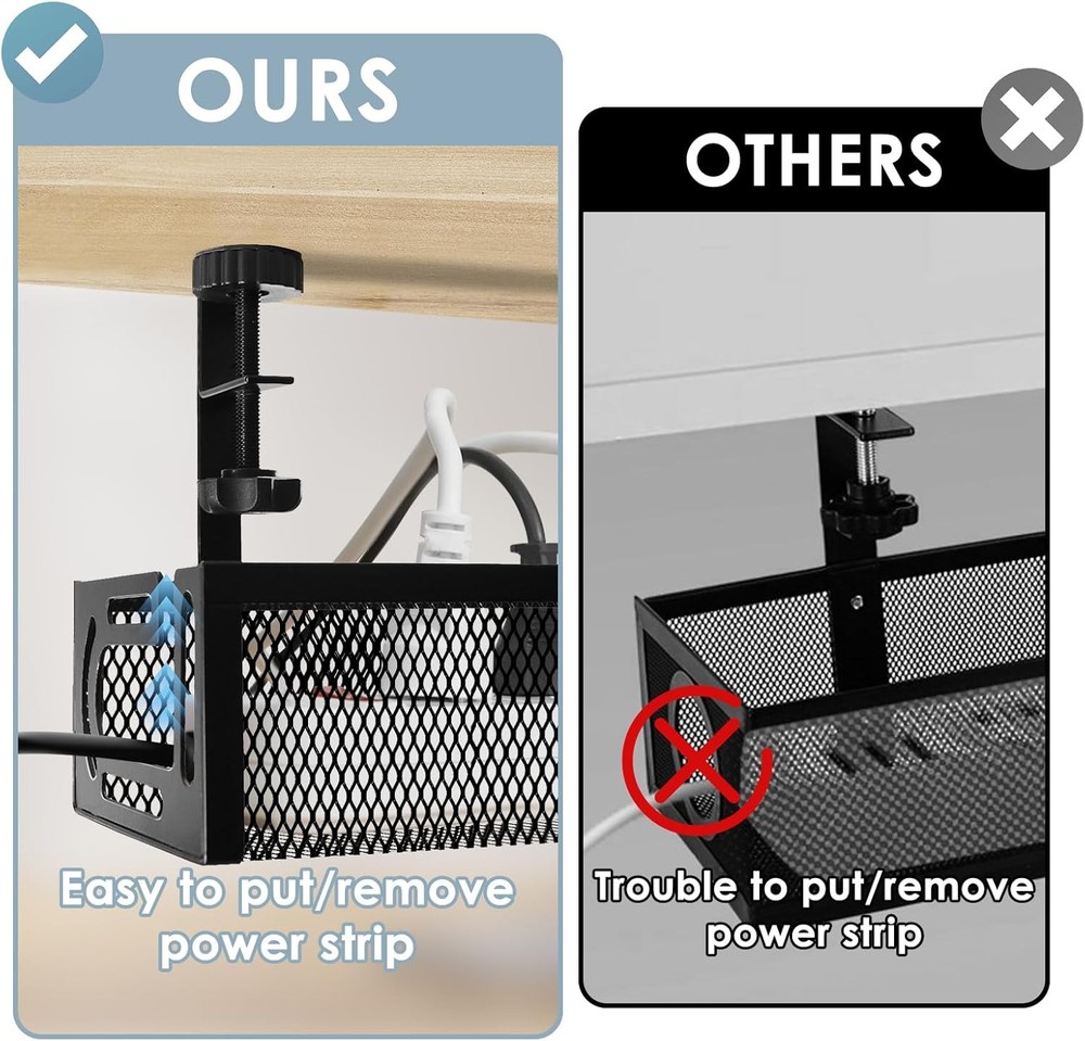 25" Under Desk Cable Management, No Drill, Black