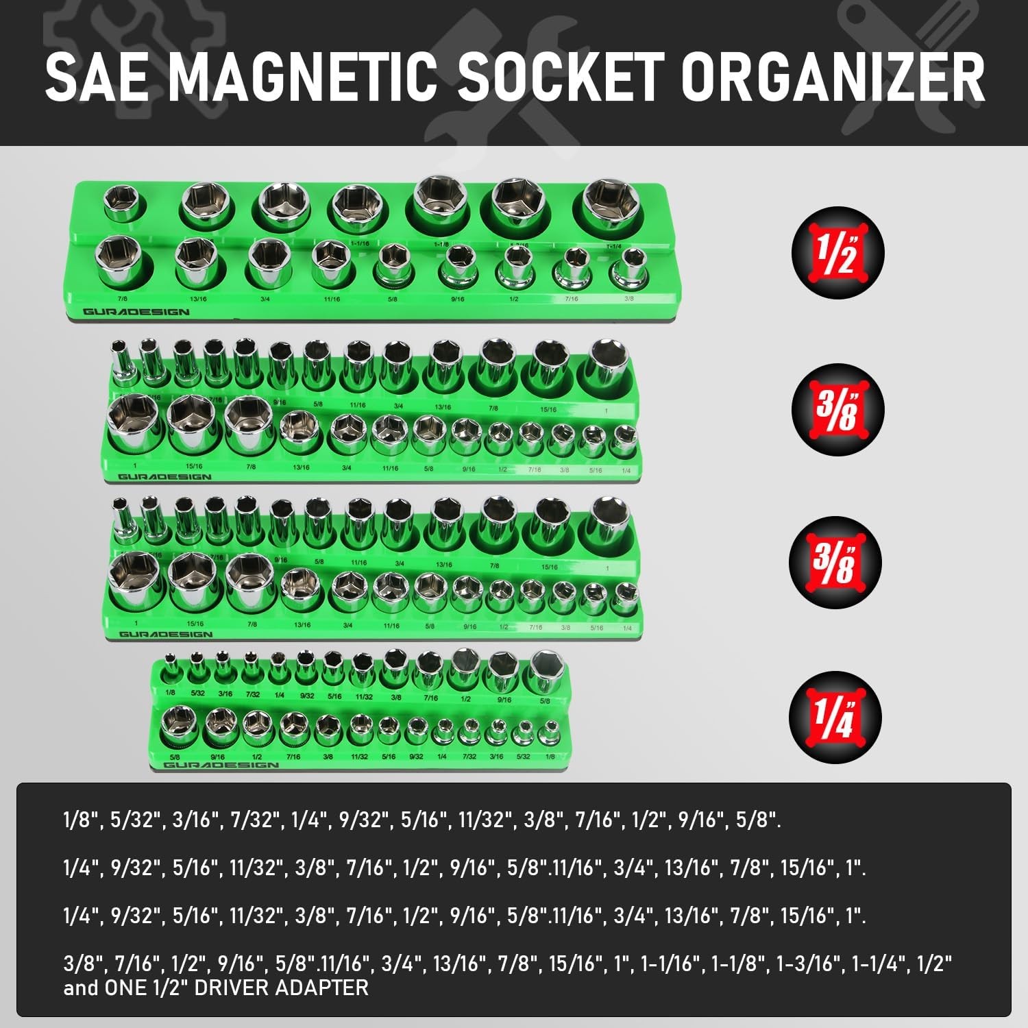8PCS Magnetic Socket Organizer Set, Magnetic Socket Holder, 1/4", 3/8", 1/2" ...
