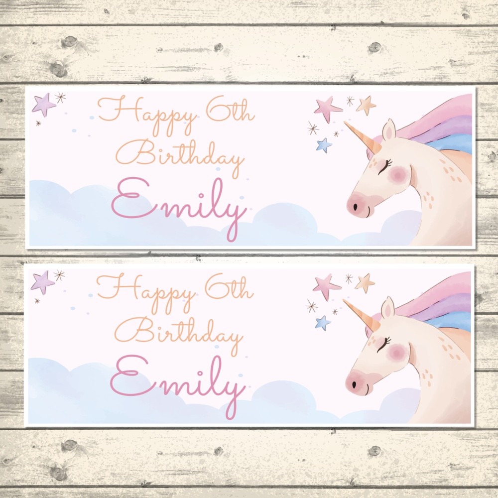 2 PERSONALISED UNICORN THEME  BIRTHDAY BANNERS