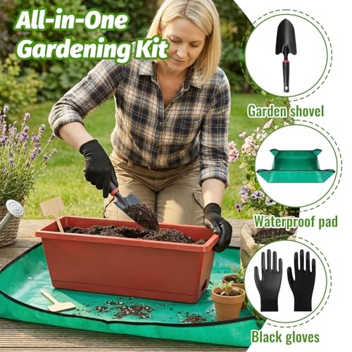 7 Pack Window Box Planters, 17 Inch Plastic Rectangular Flower Pots Brick-red