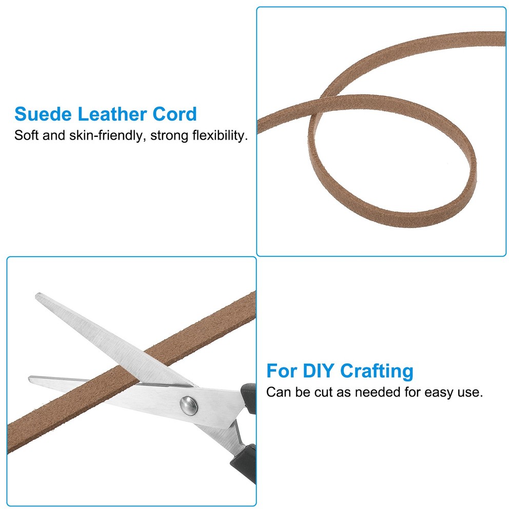 Suede Lanyard String with Roll Spool 50 Yard, Flat Microfiber Cord, Light Brown