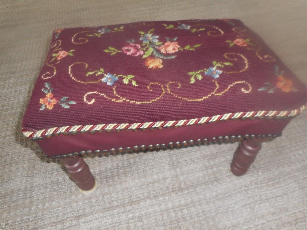 Vintage Needlepoint Stool 13x17 H10.5