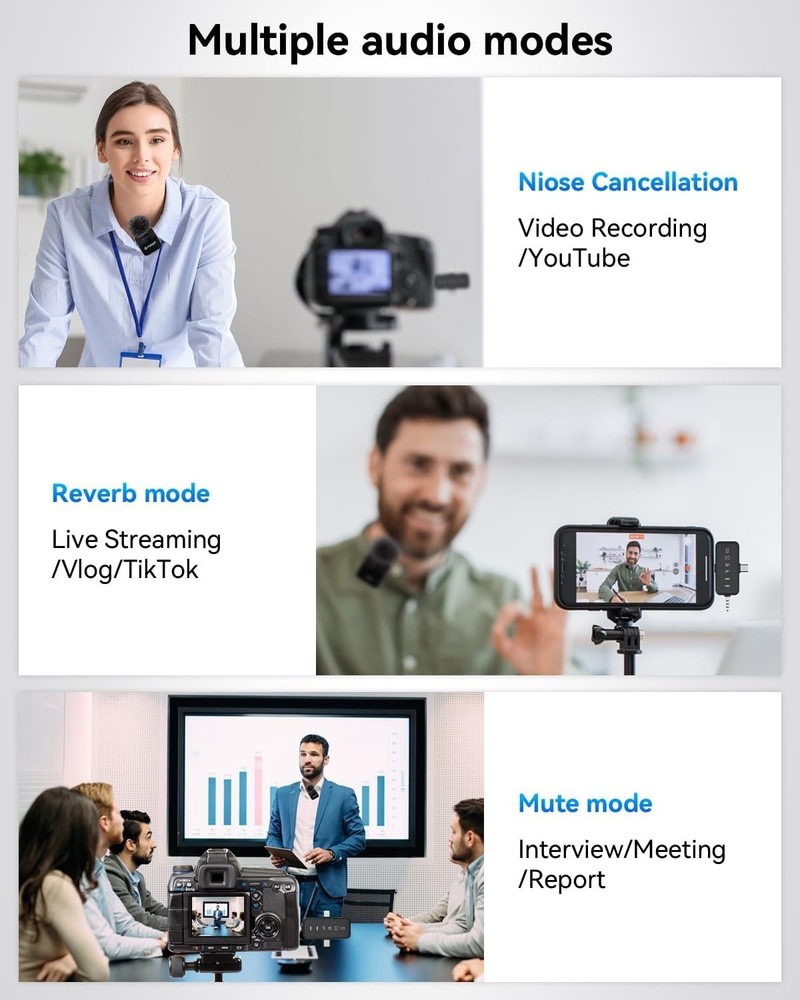 Wireless Lavalier Microphone 3 In 1 For iPhone/Android/Camera