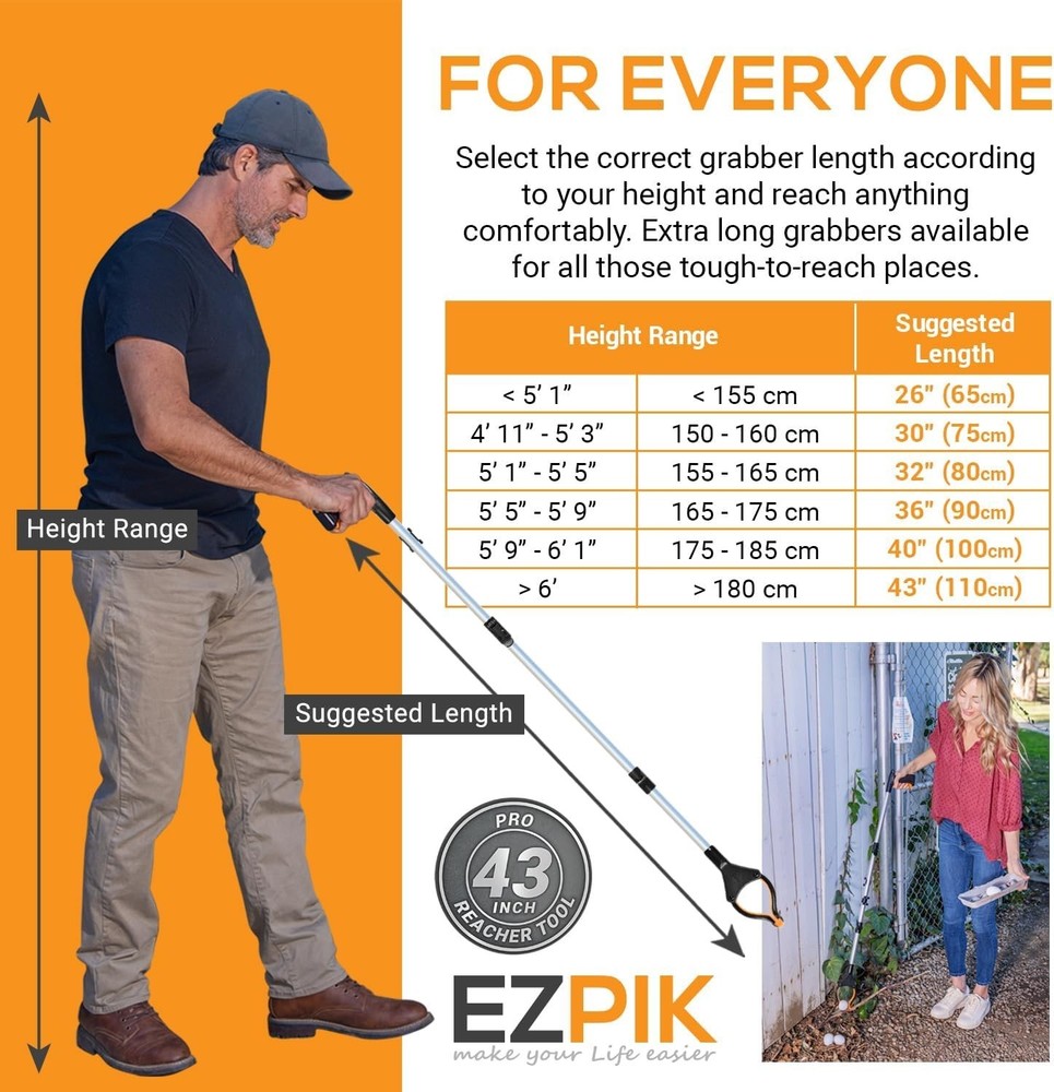 Compact 43" Foldable Reachers - Lightweight Grabber Tools for Seniors (2-Pack)