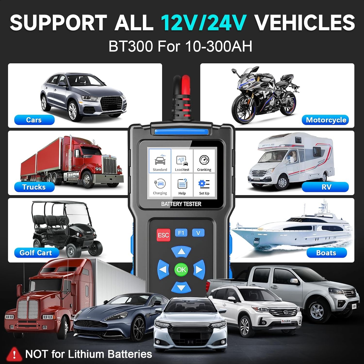 Battery Load Tester 12V 24V Automotive, 20-2000 CCA Car Battery Tester BT300