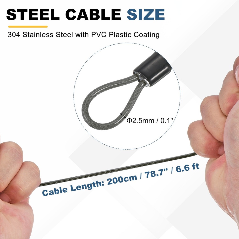 1Set 3-Digit Combination Padlock Steel 78.7ft Security Cable Lock Gun Gray