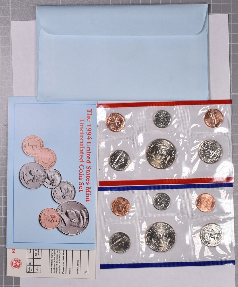 1994 U.S. Mint 10 Coin Uncirculated Set With Envelope