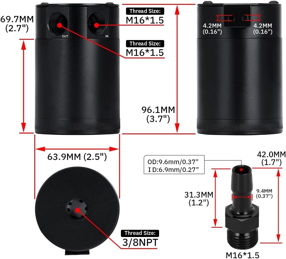 Baffled Oil Catch Can Kit Universal 2 Port Aluminum Oil Separator Reservoir Tank