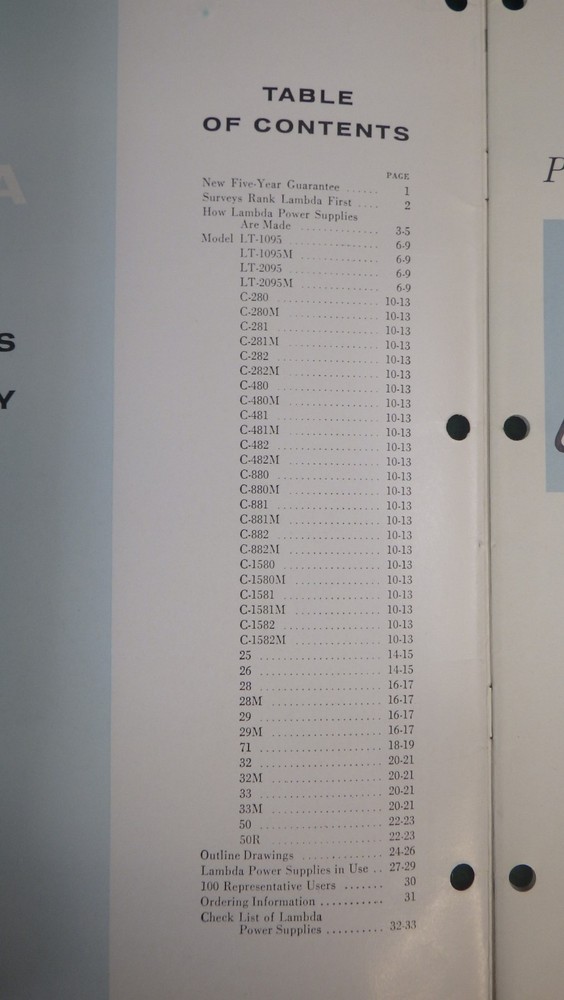 Vintage Electronics Lambda Power Supply Catalog #59